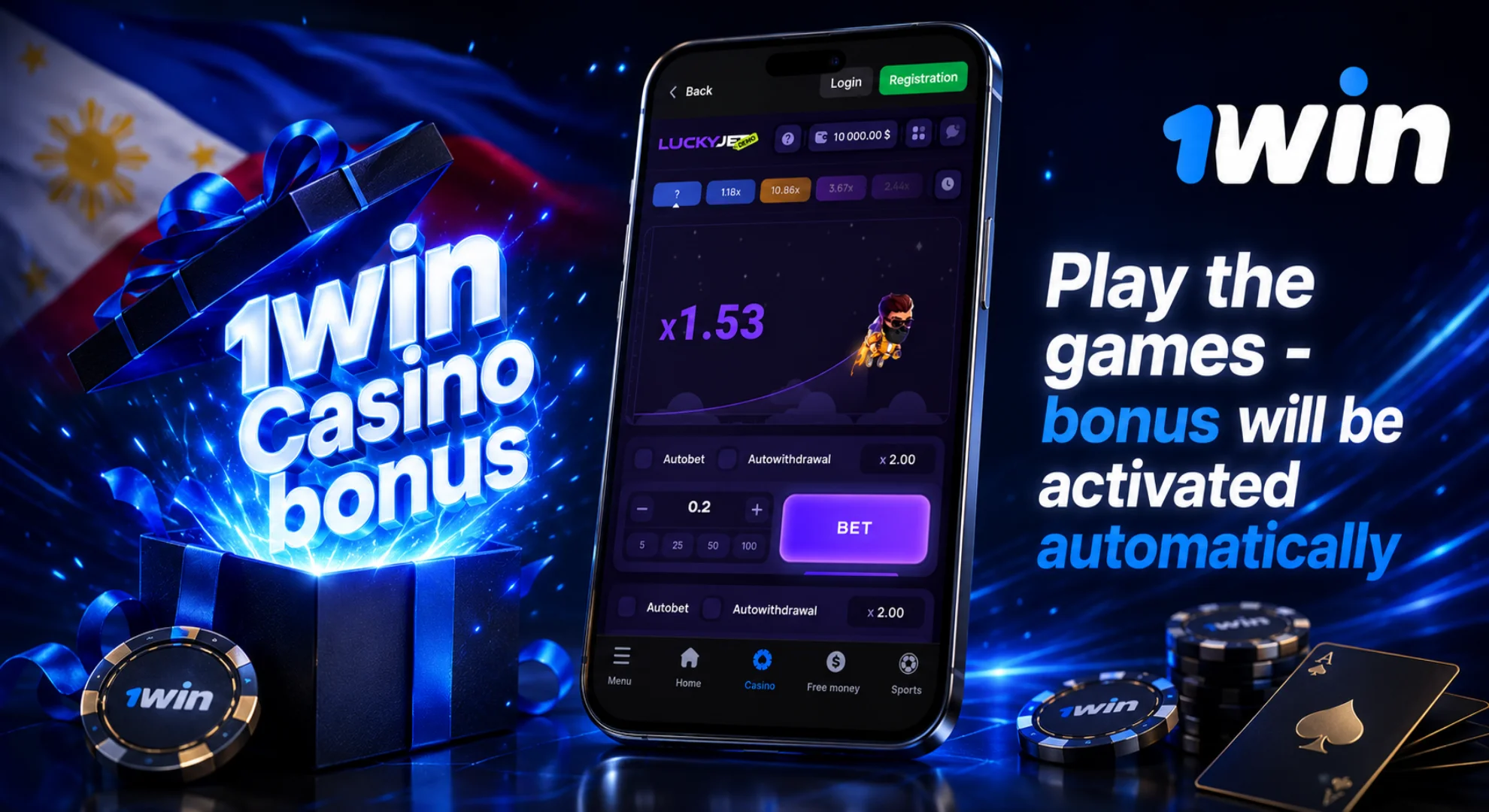 Play the games and the 1win Casino bonus will be activated automatically.