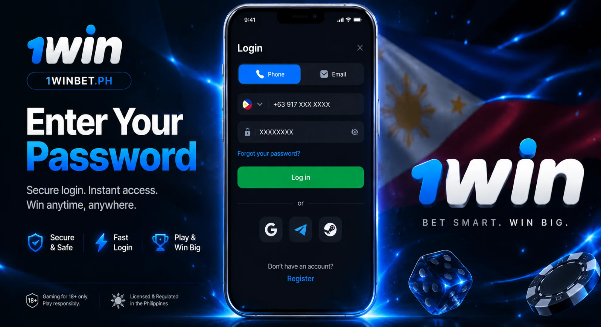 Please enter your 1win password.