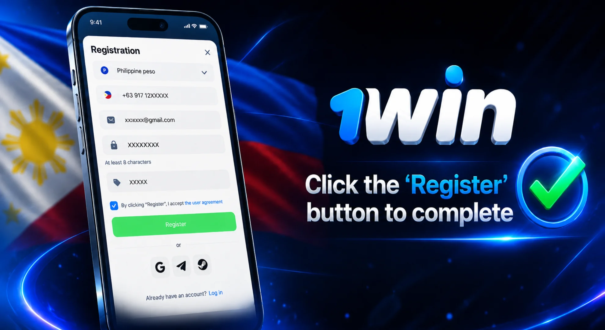 Click the ‘Register’ button to complete the 1win registration process.