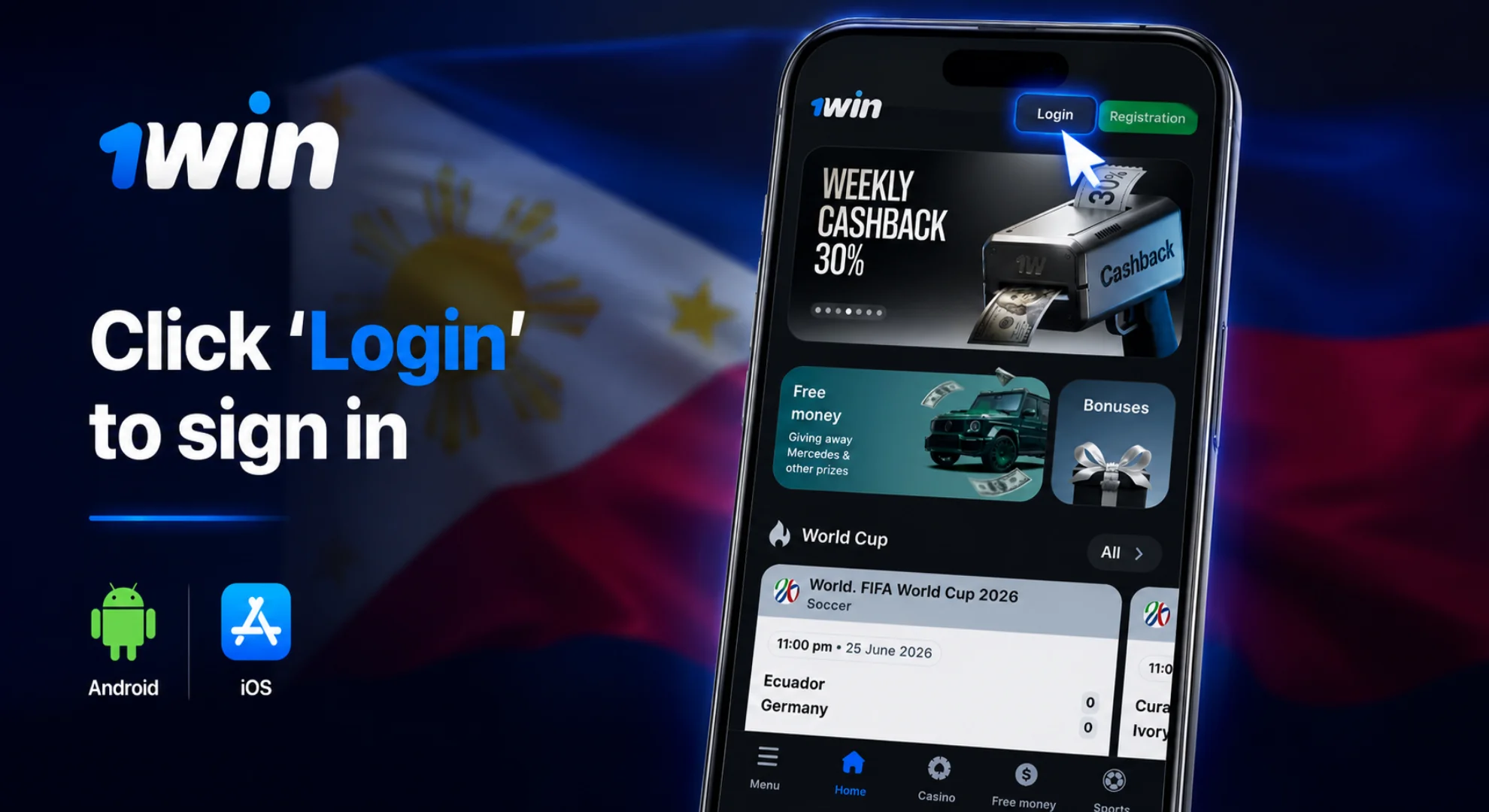Click ‘Login’ to sign in to 1win Philippines.