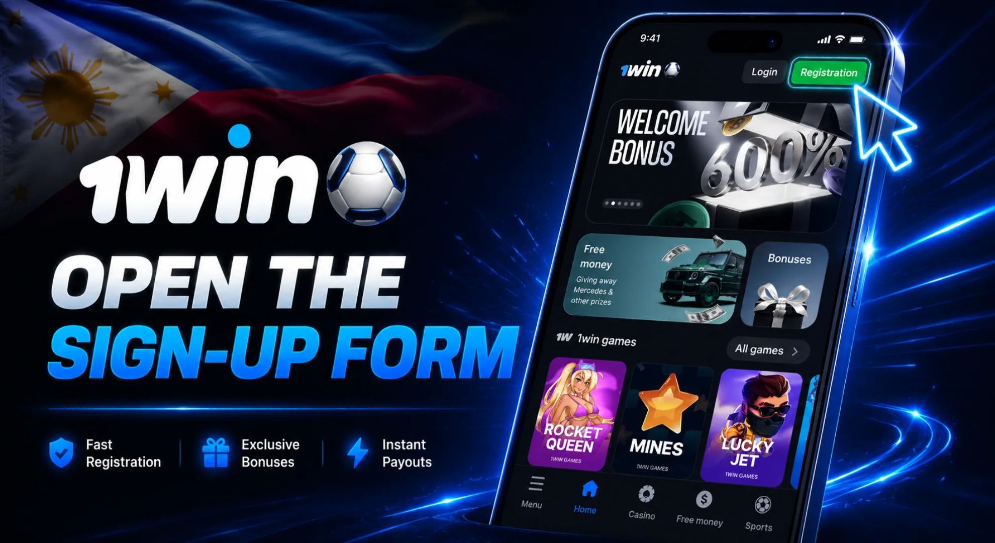 Open the 1win registration form.